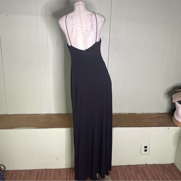90s Vintage De Laru Black Beaded Halter Prom Gown Black Flowy Maxi Dress 7/8 - Picture 5 of 10